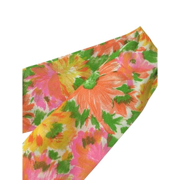 Vintage 1960s Floral Head Scarf Flower Child Garden Print Yellow Pink Orange - Picture 3 of 3
